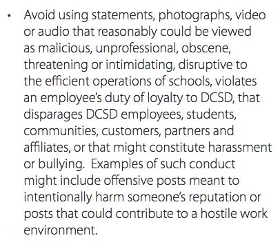 A section of the Douglas County School District's Employee Guide, in the section about social media.